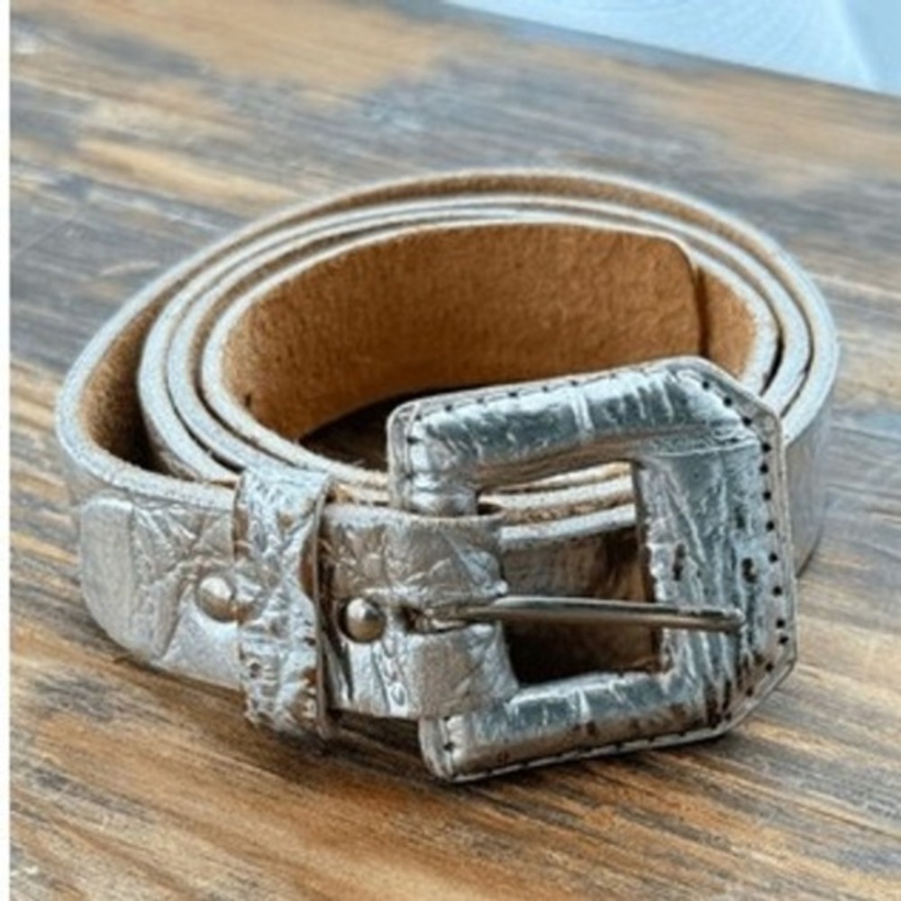 80s 90s Vintage Silver Croc Embossed Leather Belt‎ Women's Large Western